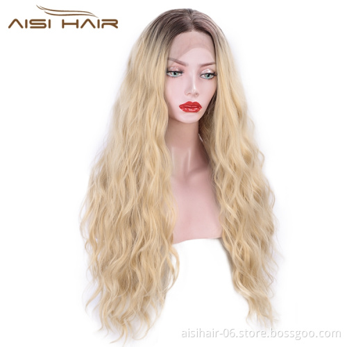 Ombre Wholesale For Black Women Cheap Fiber Wavy Pre Plucked Futura High Heat Resistant Lace Front Synthetic Hair Wigs